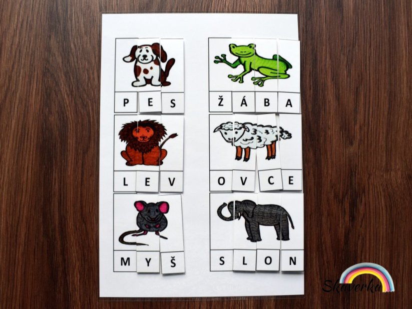 Skládání slov podle obrázků - Zvířata - Varianta: PDF